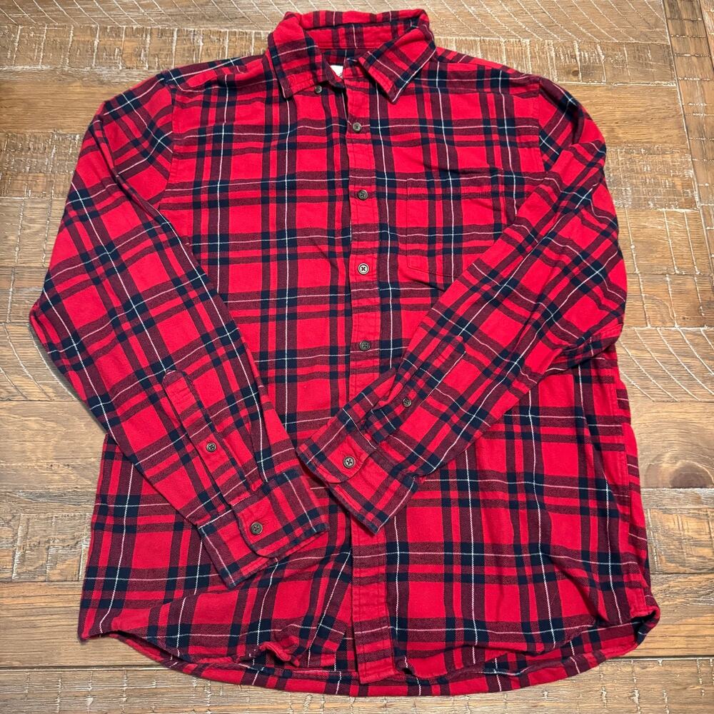 St John's Bay Med Mens Red Plaid Flannel Shirt Super Soft Long Sleeve Lumberjack